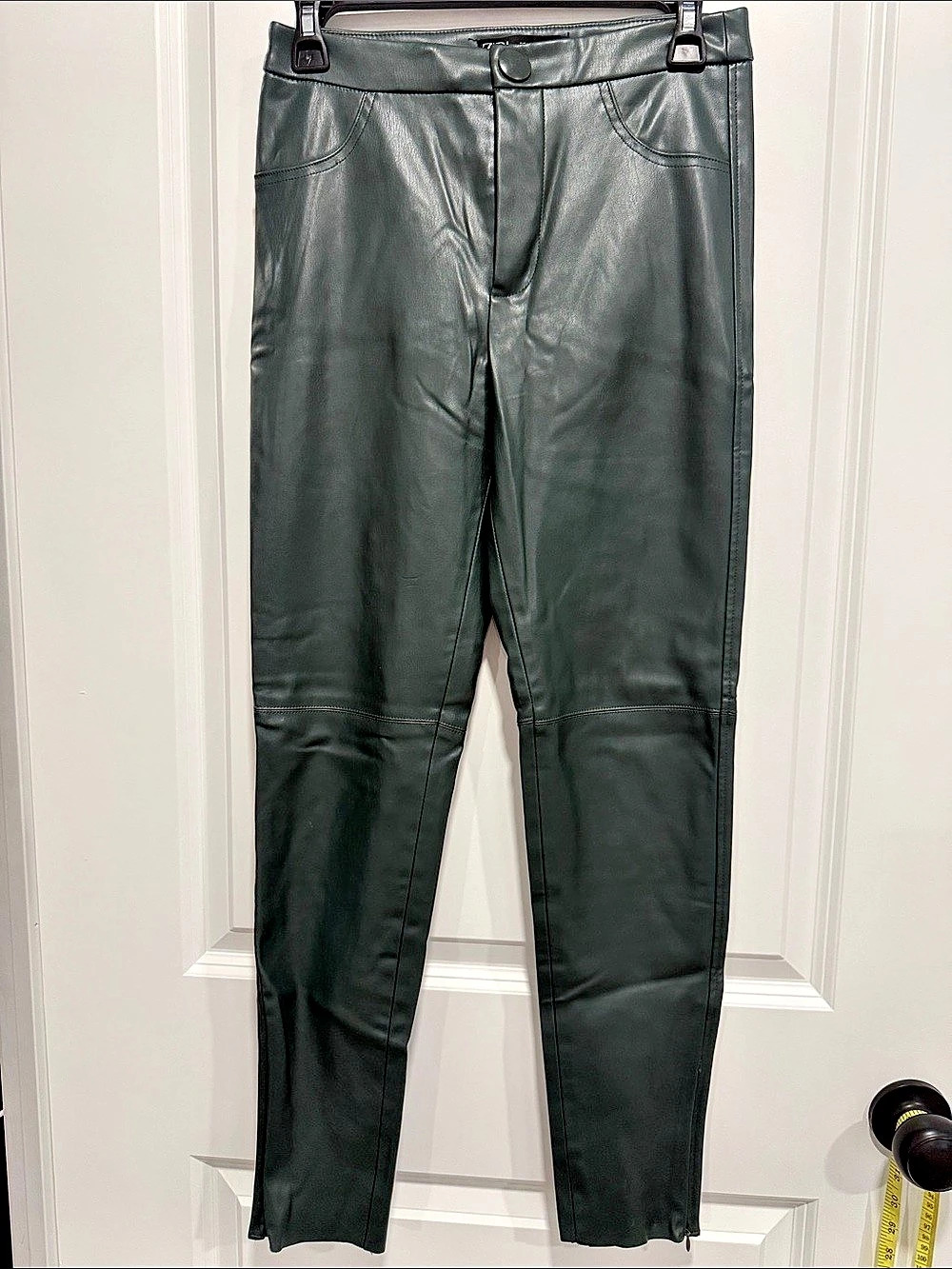 Zara Faux Leather Skinny Pants in Green Size Small